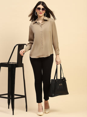 Champagne Solid Poly Blend Relaxed Fit Shirt