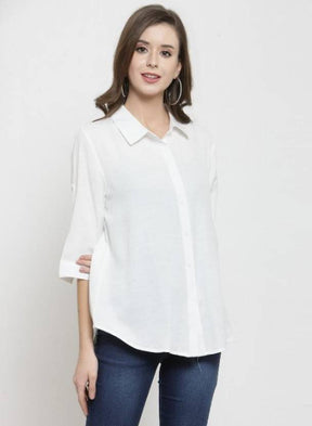 Women Solid Shirt Collar Relaxed Fit Shirt