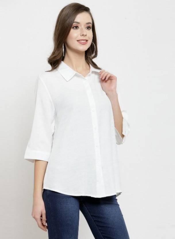 Women Solid Shirt Collar Relaxed Fit Shirt