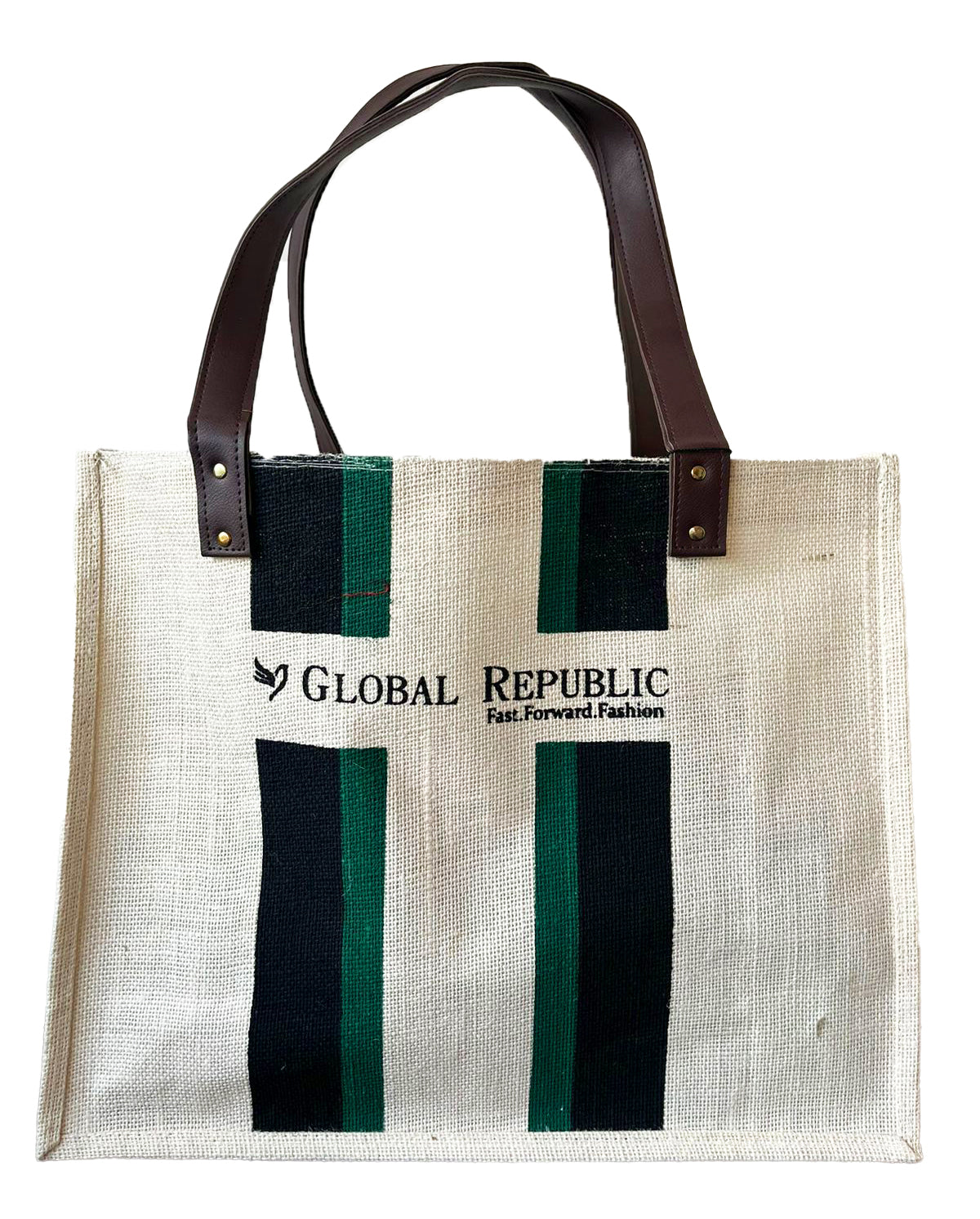Cream Printed Striped Jute Shopping Bag with Sling