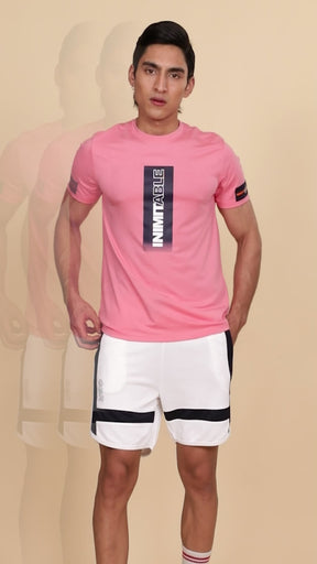 Mens Pink Round Neck Printed T-Shirt