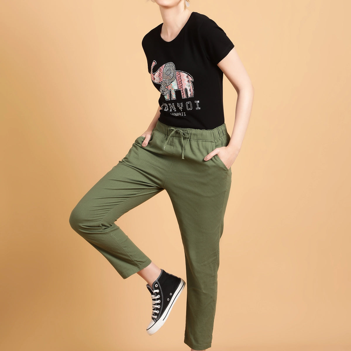 Buy Women's Olive Green Stretch Chino Online in India