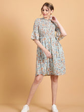 women olive green hosiery floral printed dress