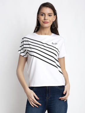 Women White Crew Neck Solid Top