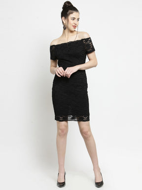 Women Black Lace Off-Shoulder Dress