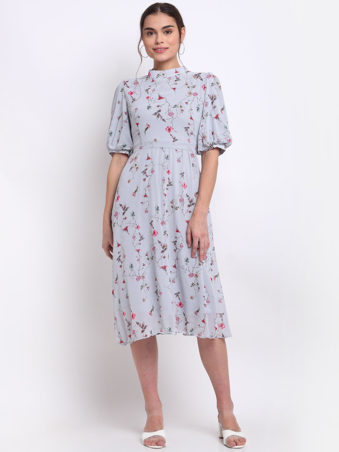 Women Grey Floral Printed Dress