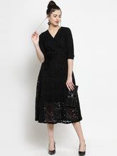 Women Black Lace Wrap Around Dress