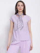 Women Lavender V-Neck Top with Scarf