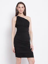 women one shoulder bodycon black dress