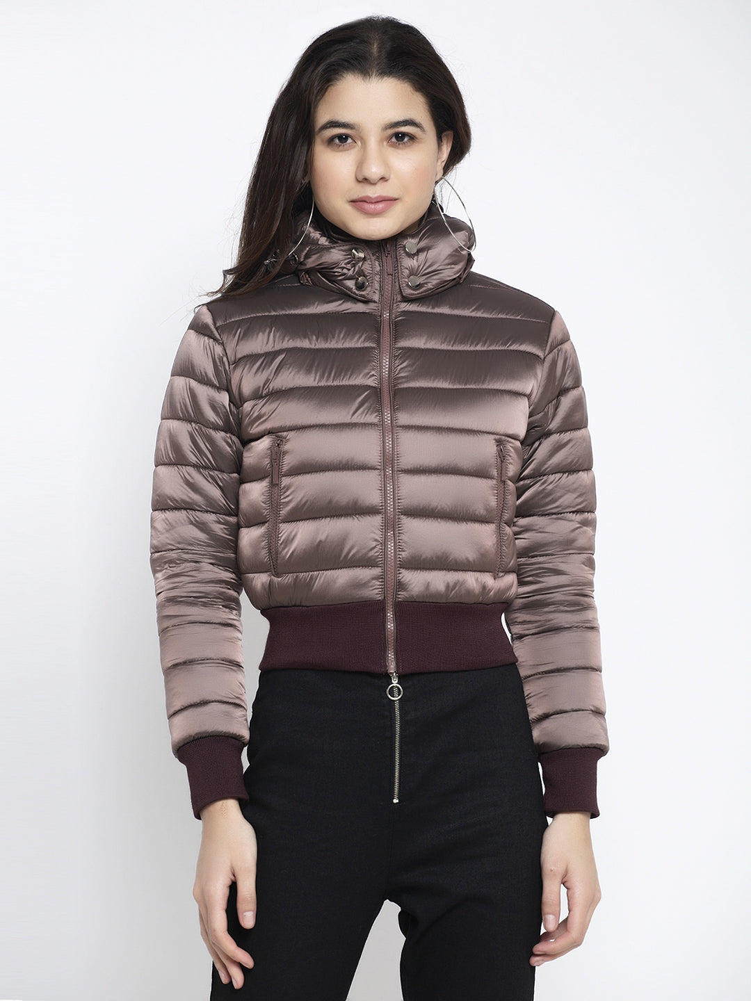 Women Brown Hooded Jacket 