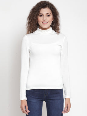 Women Solid Off White Round Neck T-Shirt