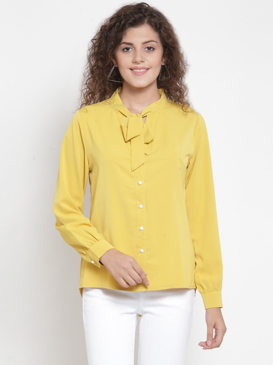 Women Mustard Shirt Blouse With Neck Tie