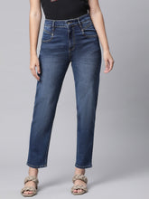 women dark blue tapered fit denim jeans