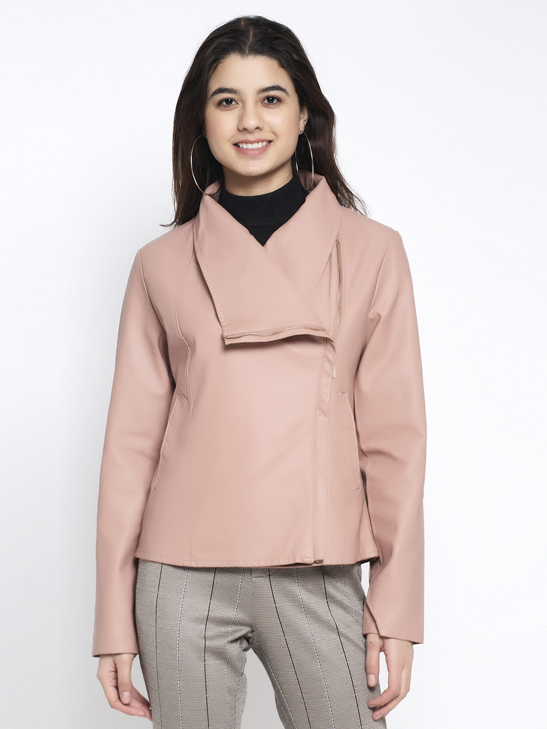 Women Pink Solid Full Sleeve Collared Neck Jacket