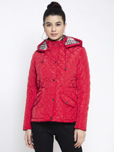 Women Red Hooded Solid Jacket