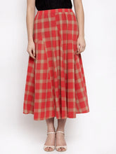 Women Red Plaid Long Checked Skirt