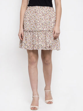 Women Cream Mini Skirt With Foil Print