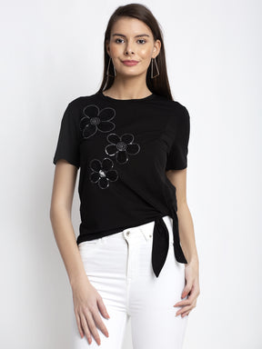 Women Black Round Neck Solid T-Shirt