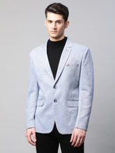 Mens Sky Blue Cotton Terry Slub Textured Single Breasted Coat