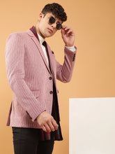 Mens Maroon Tailored Fit Textured Striped Pattern Coat