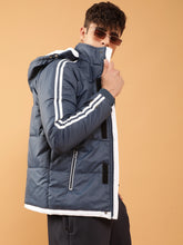 Mens Navy Blue Detachable Hood Puffer Jacket