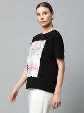 Women Regular Fit Floral Embellished T-Shirt