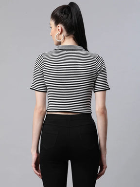 Women Striped Slim Fit Cropped Casual Top