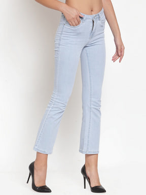 women light blue denim relaxed fitted capri