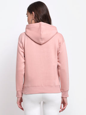 Women Pink Hooded Printed Hosiery Sweatshirt