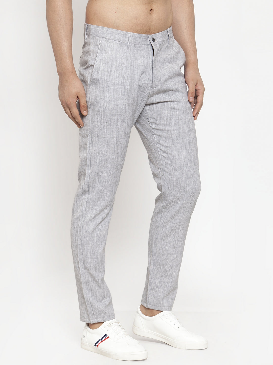 Buy Van Heusen Sport Grey Cotton Slim Fit Textured Trousers for Mens Online   Tata CLiQ