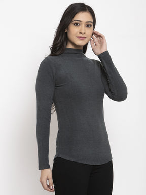 women dark grey solid t shirts