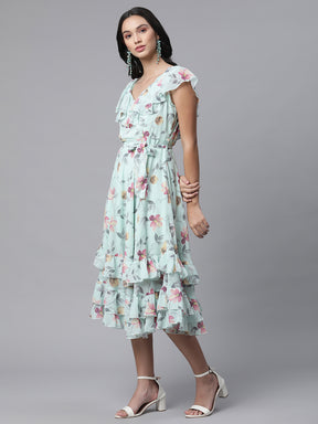 women ocean green floral printed dress