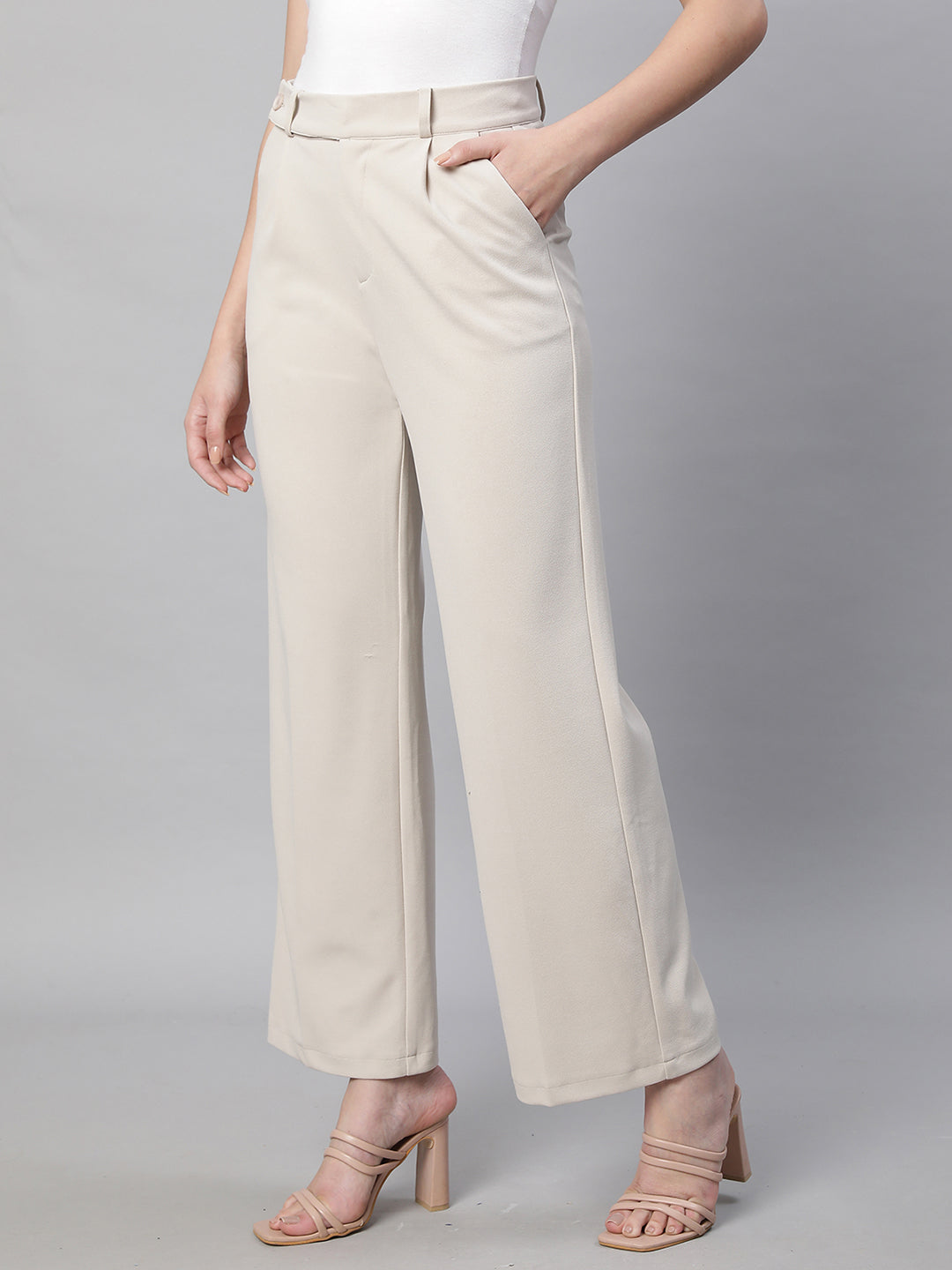 Vami Womens Cotton Formal Trousers  White  BONJOUR