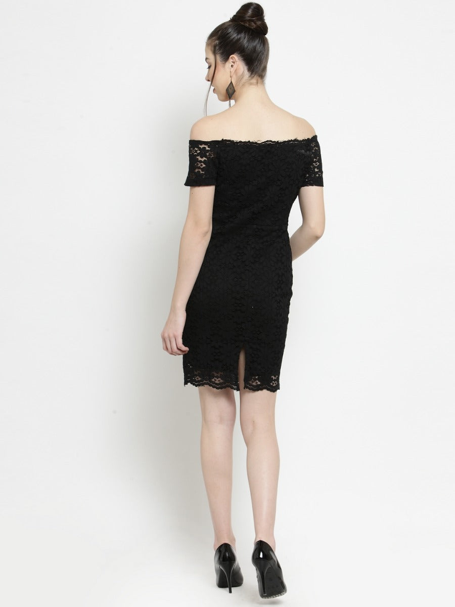 Women Black Lace Off-Shoulder Dress