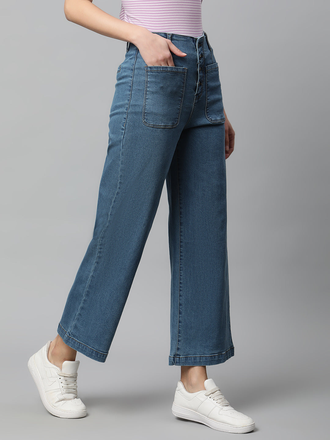 Buy Women High Rise Cropped Length Blue Jeans - Global Republic