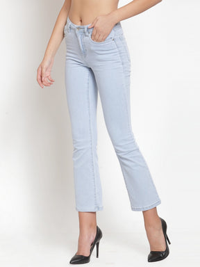 women light blue denim relaxed fitted capri