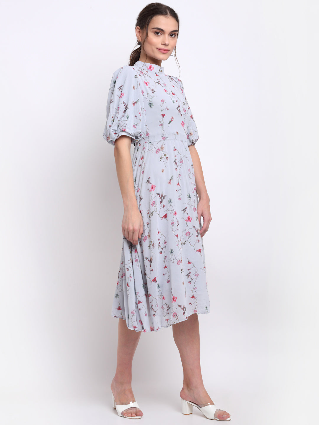 Women Grey Floral Printed Dress