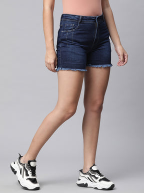 Women Dark Blue Cotton Blend Shorts