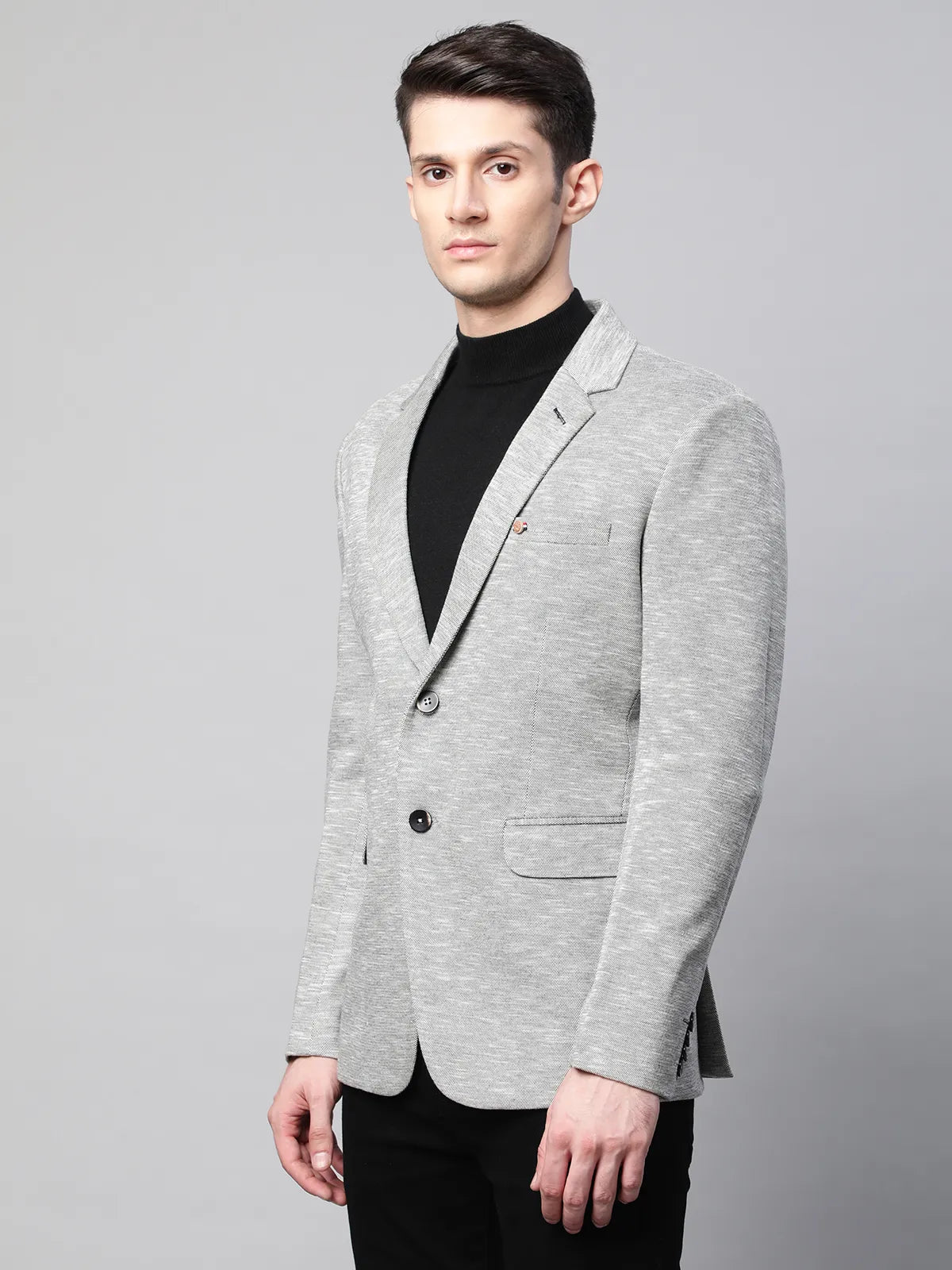 Mens Grey Cotton Terry Slub Textured Single Breasted Coat