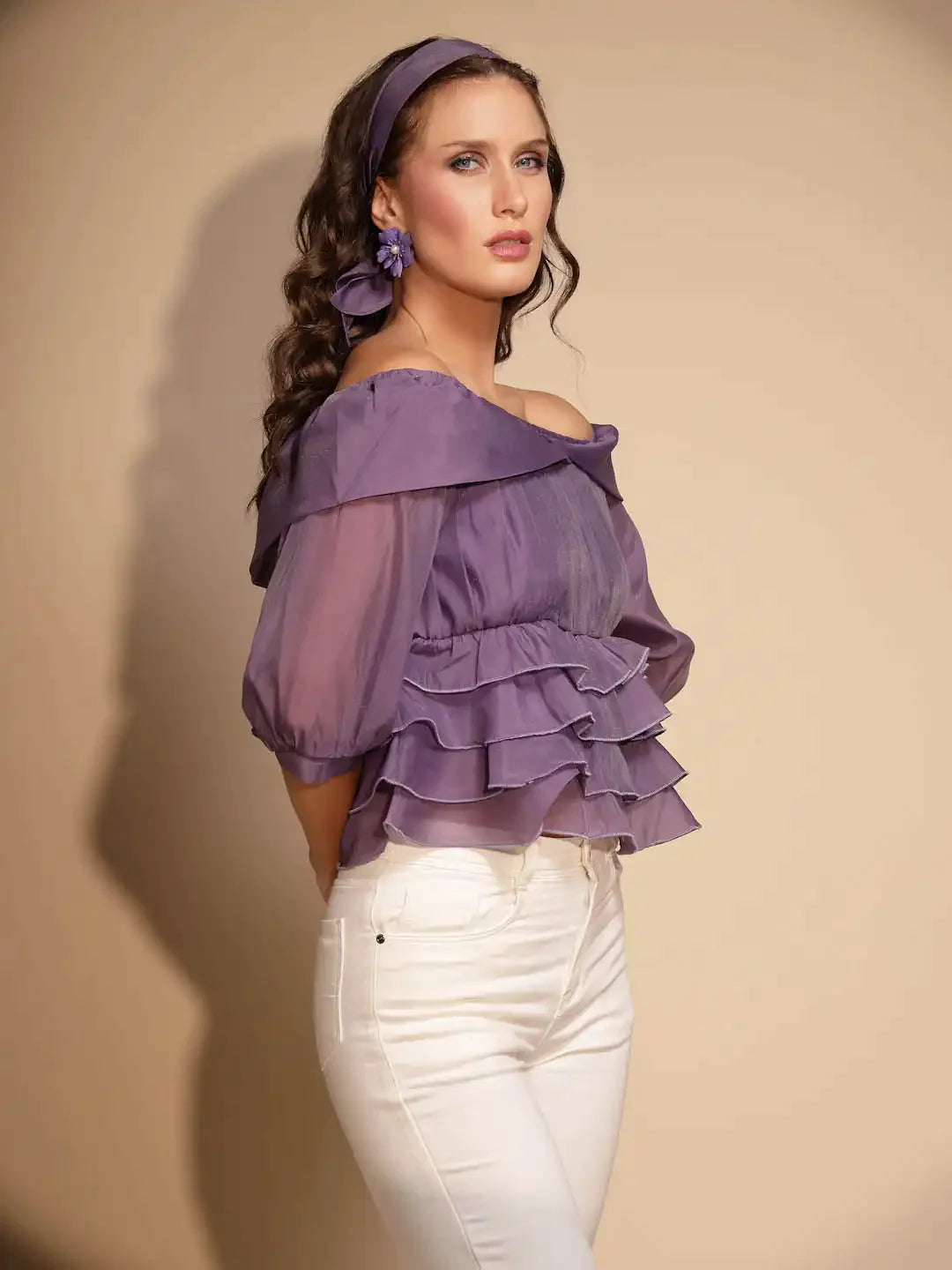 Women's Solid off Shoulder Blouson Top