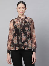 women black collar neck printed shirt