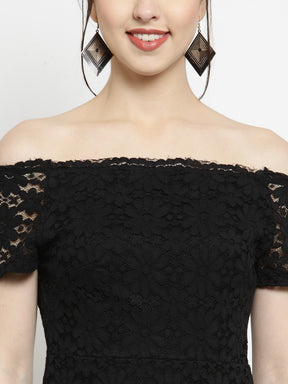 Women Black Lace Off-Shoulder Dress