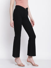 women solid black bell bottom ankle length jeans