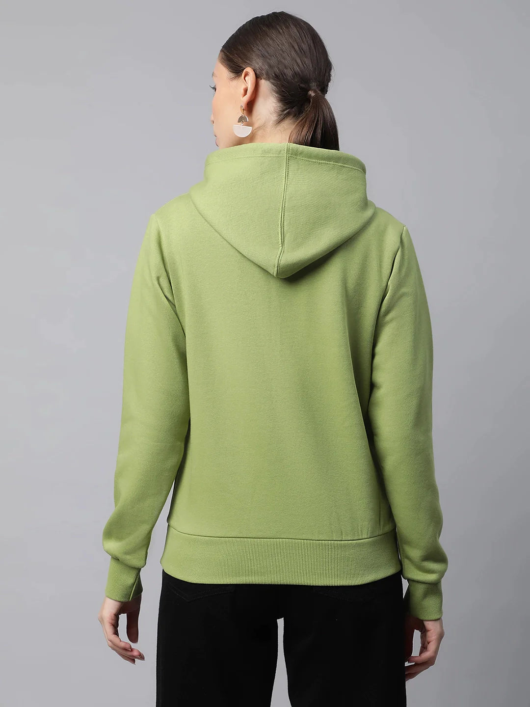 Women Green Kangaroo Pocket Elephant Loose Fit Fleece Sweatshirt