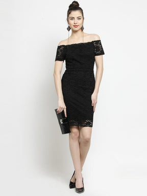 Women Black Lace Off-Shoulder Dress