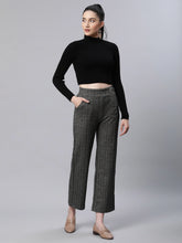 Striped High Rise Brown Straight Trousers