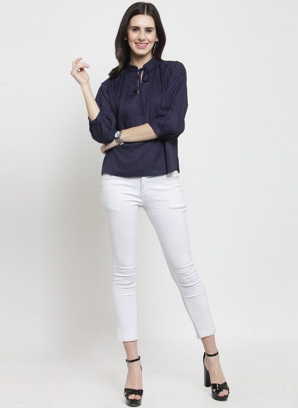 Women Blouson Top-Cream-L