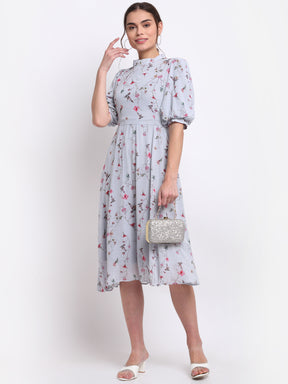 Women Grey Floral Printed Dress