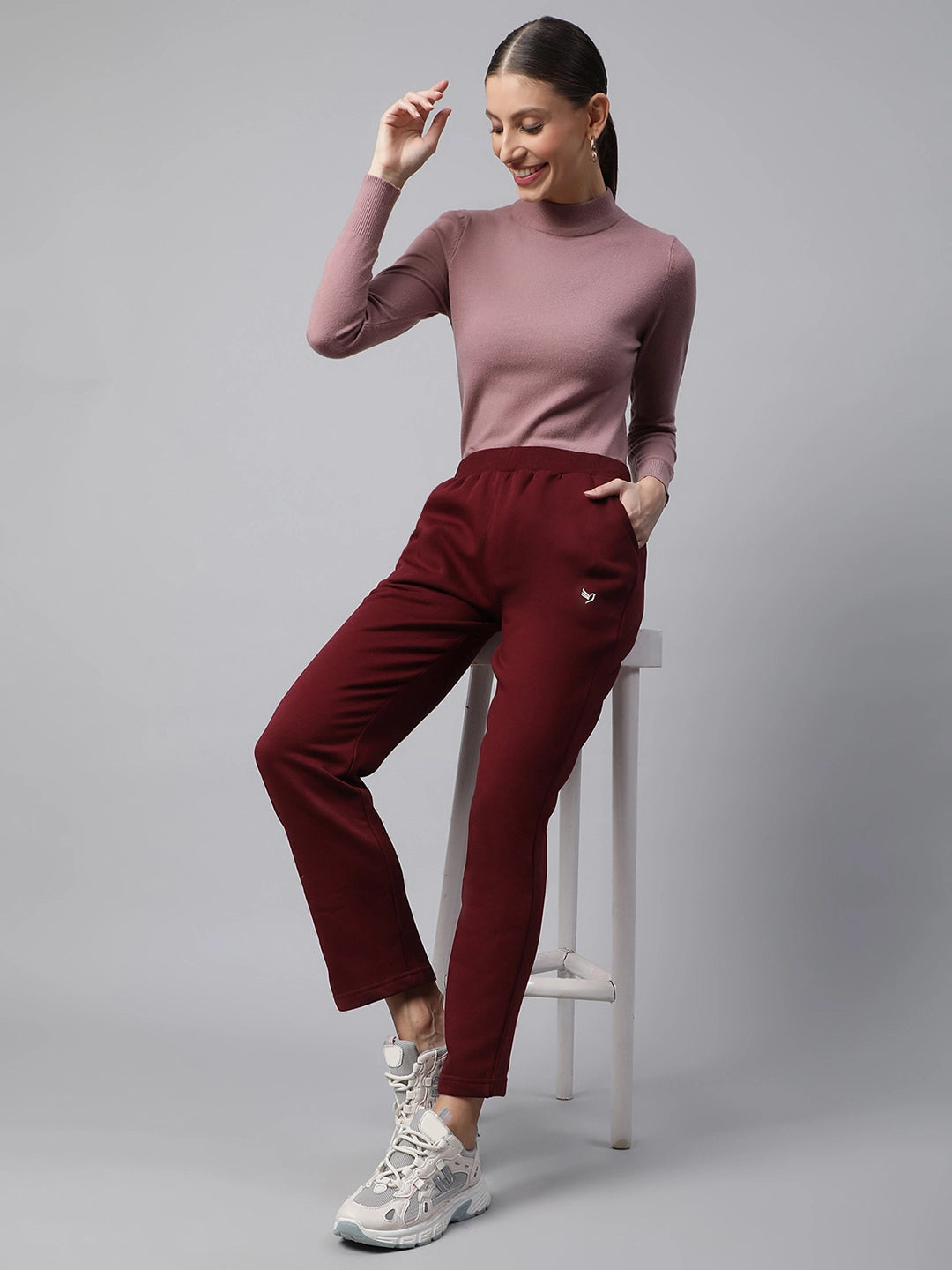 Buy Women Wine Narrow Fit Mid Rise Track Pants With Pockets