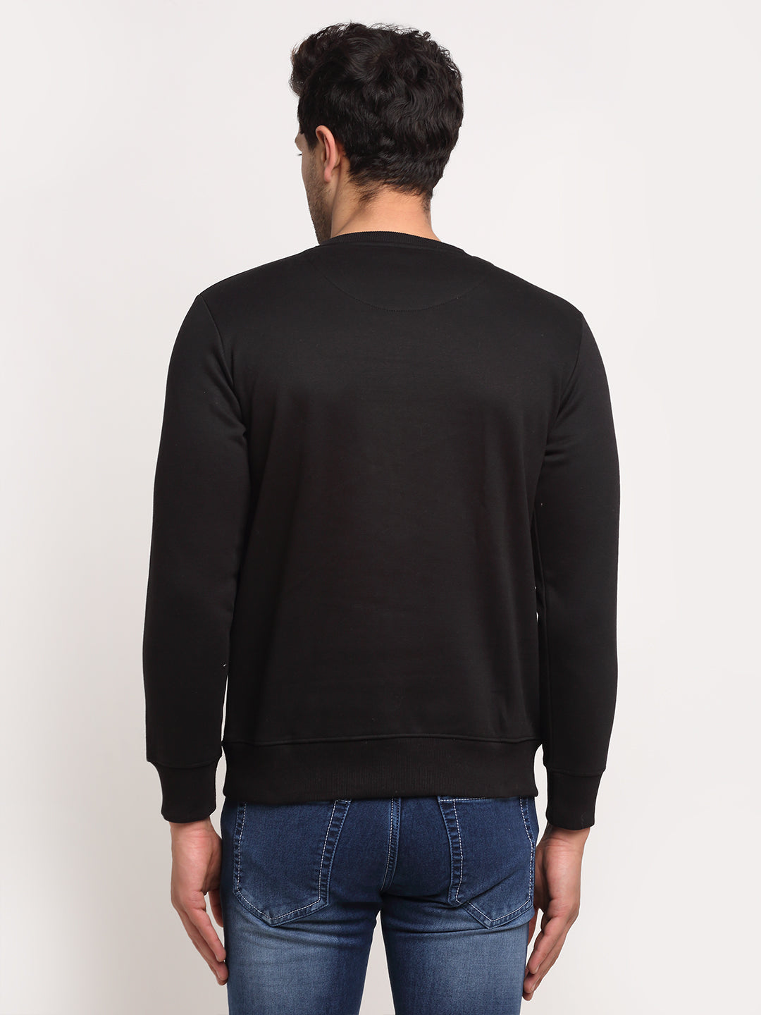 Men Black Round Neck Solid Sweatshirt